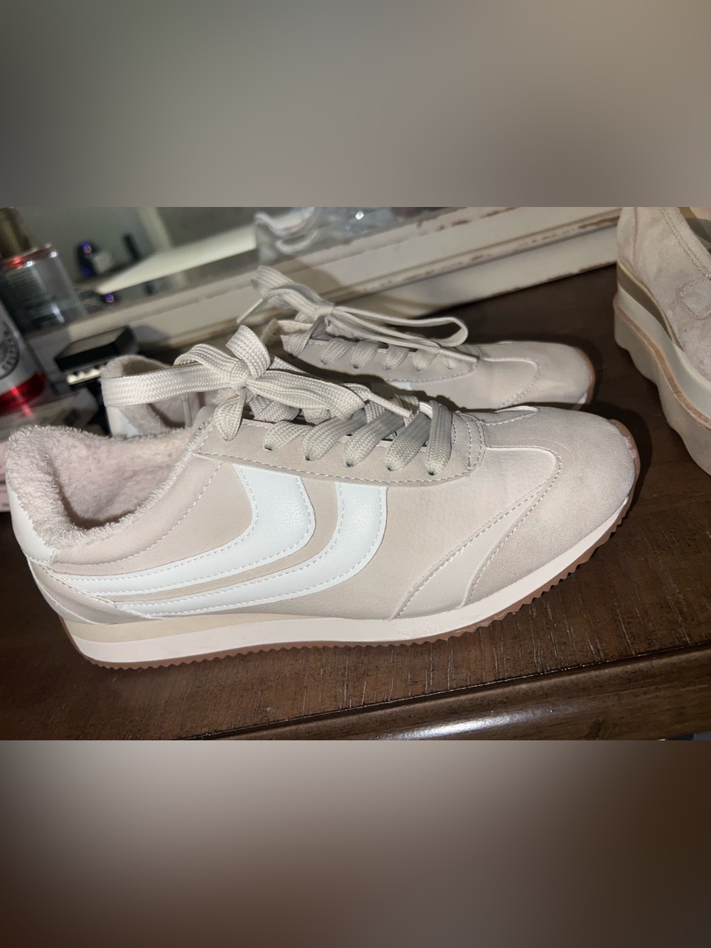 Dolce Vita Beige and White Runner Sneakers